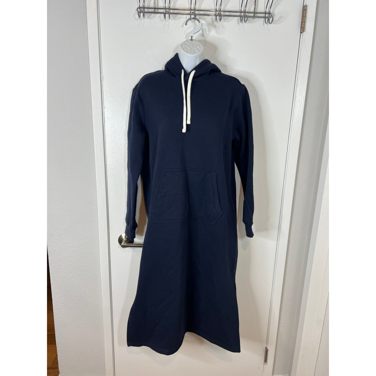 Lands' End Women's Hooded Sweatshirt Lounge Midi Dress Blue ~ Size S